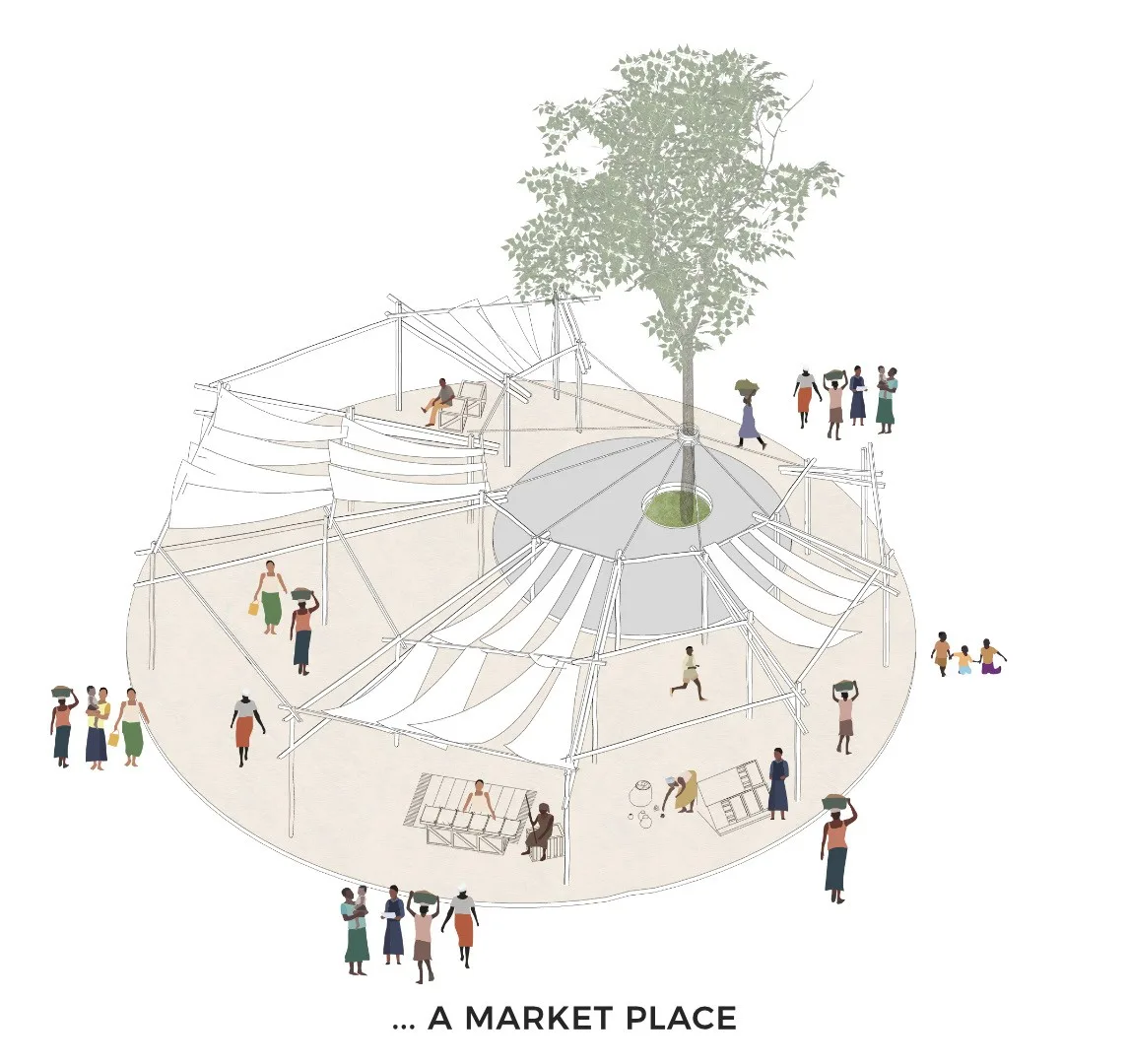 Diagram of a community space under a tree