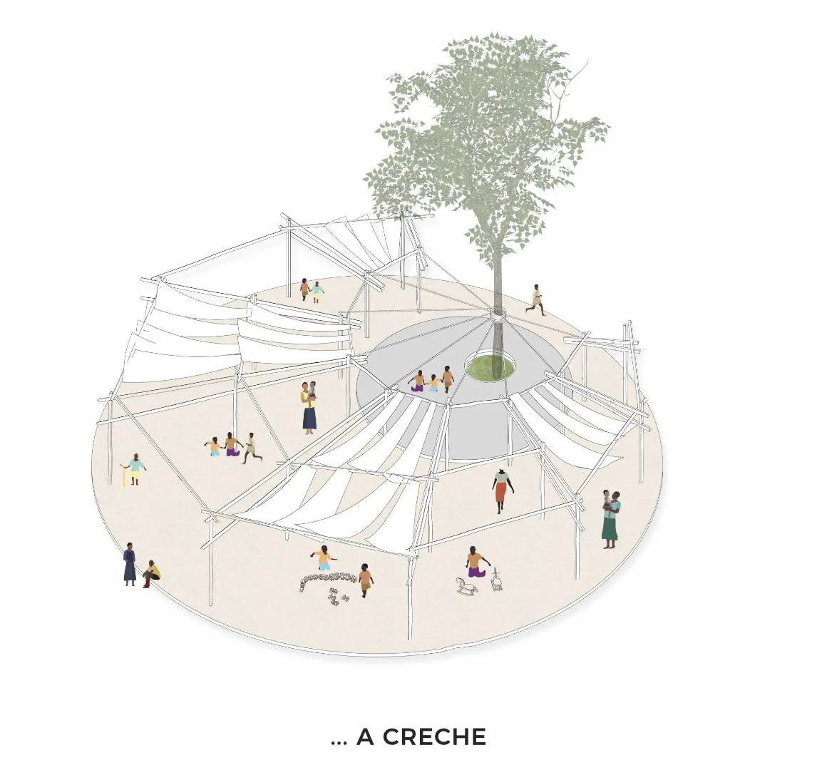 Diagram of a crèche space under a tree