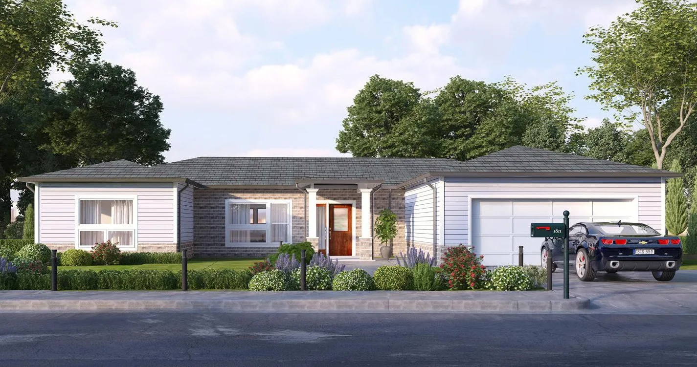 Single-storey cottage with a garage and front porch